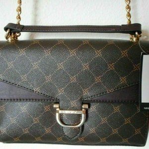 NEW NINE WEST Classic Brown Burgundy Gold Chain Cross body Handbag Purse